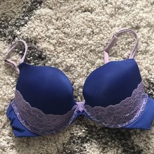 Blue with purple lace detail bra